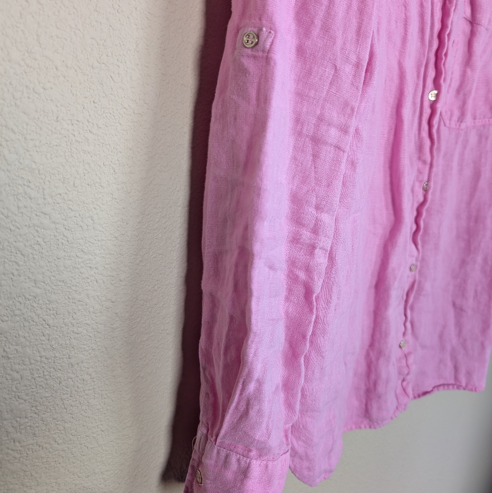 Zara Size Medium Light Pink 100% Linen Blouse Top Long Sleeve Button Up - Picture 2 of 6
